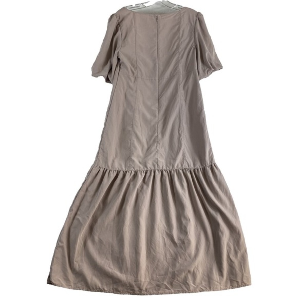 Free People Jordan Midi Dress Sz S‎ Mauve Puff Short Sleeve Drop Ruffle Hem - Picture 4 of 10